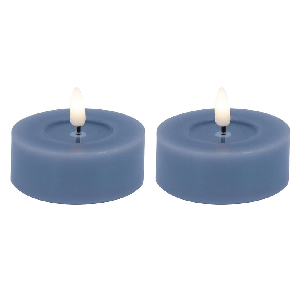 LS-LebenStil 2x XL LED 3D Teelichter Ribe Blau 6,8x3cm Echtwachs-Spiegel flackernde flammenlose Kerze optional mit Fernbedienung / Dimmer / Timer