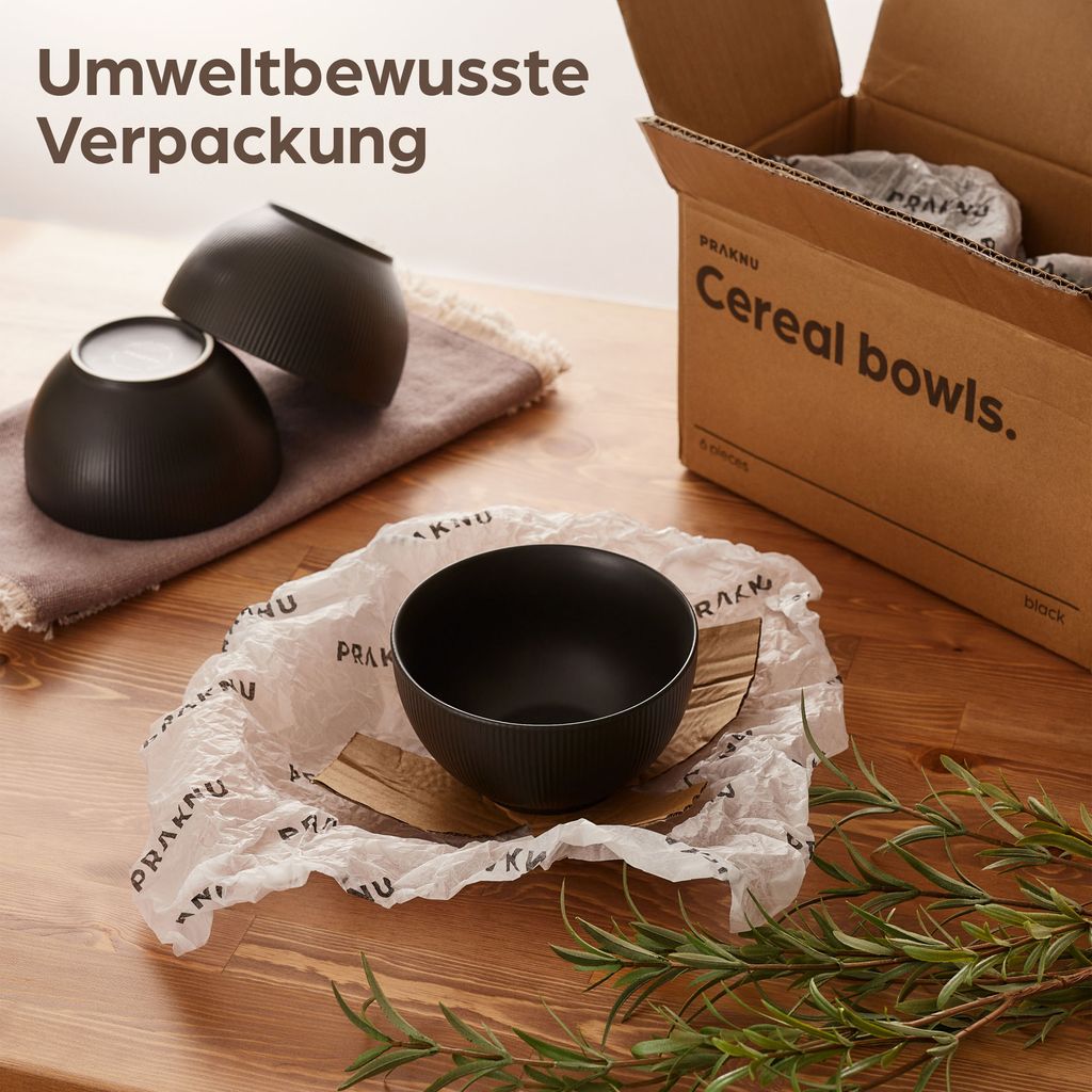 Praknu Müslischalen 6er Set - Keramik Schwarz Matt - Große Produktbild 7