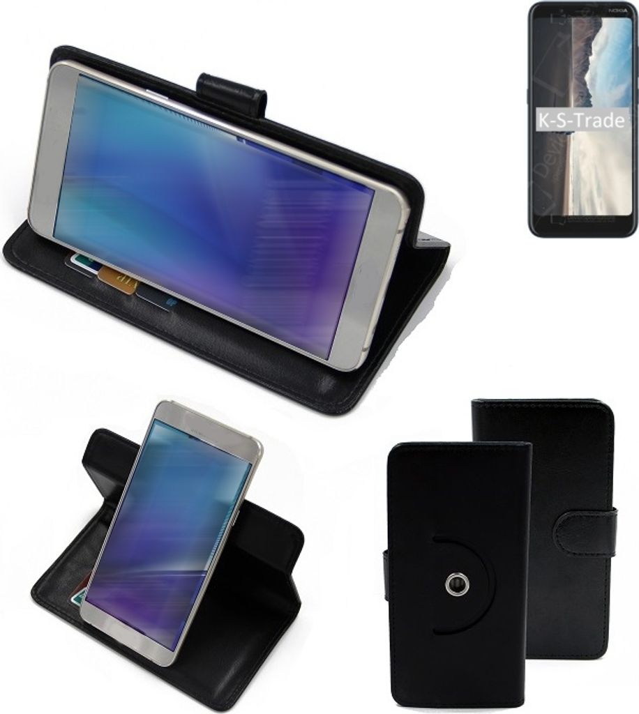 K-S-Trade Case Schutzhülle Handyhülle kompatibel mit Nokia C2 Tava Flipcase Smartphone Cover Handy Schutz Tasche Klapphülle Walletcase schwarz