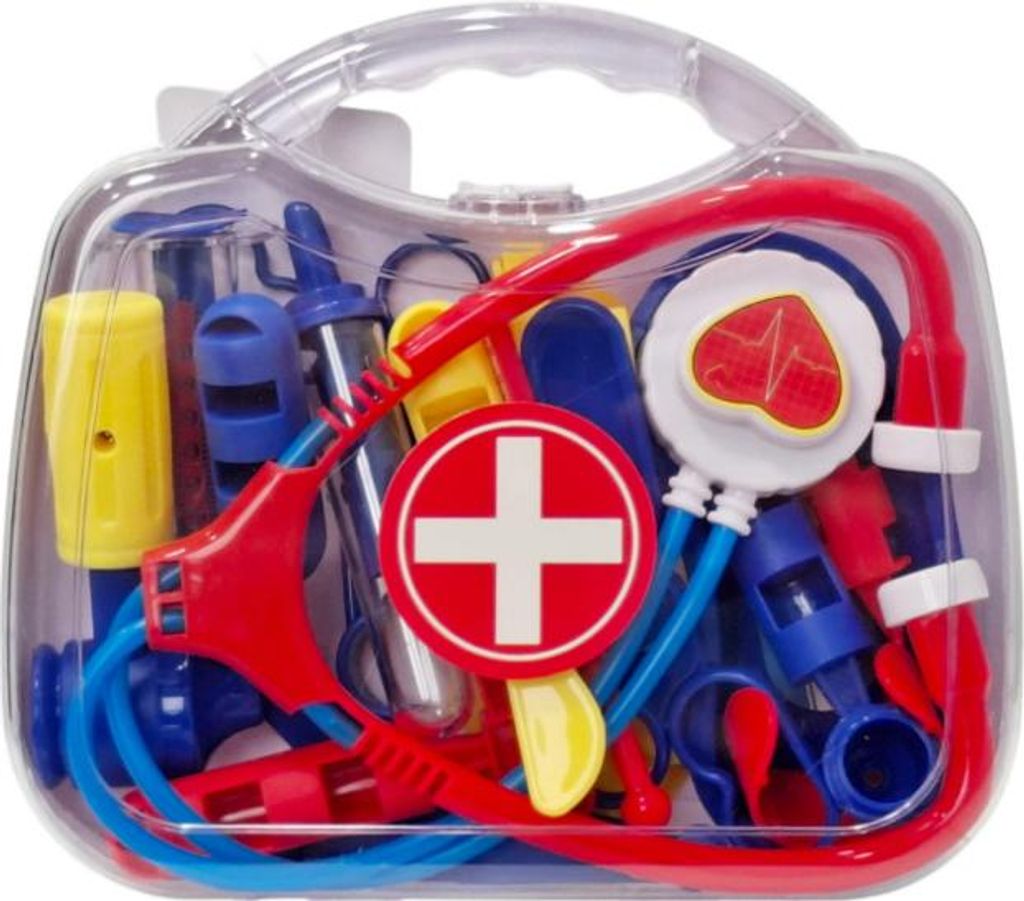 Arztkoffer für Kinder bunter Hartschalenkoffer aus Kunststoff mit Verschluss