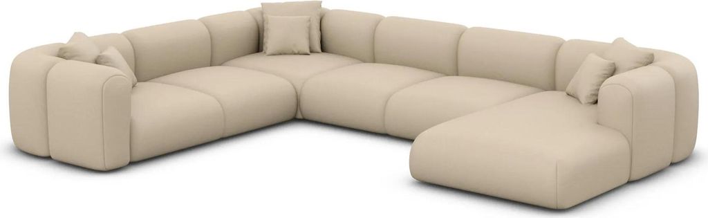 Echtleder U-Form XXL Wohnlandschaft Belio Beige Rechts