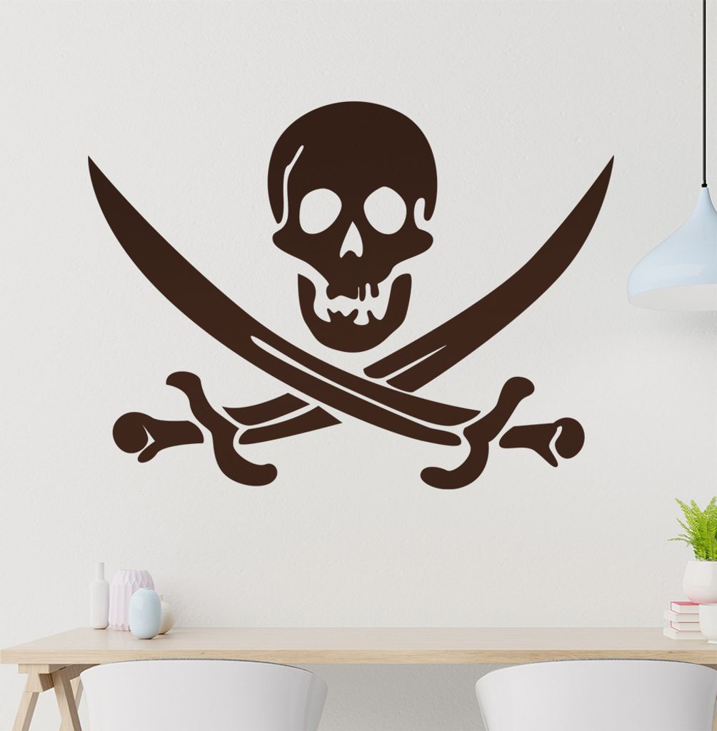 Totenkopf mit gekreuzten Säbeln Wandtattoo in 6 Größen - Wandaufkleber Wall Sticker - Dekoration, Küche, Wohnzimmer, Schlafzimmer, Badezimmer