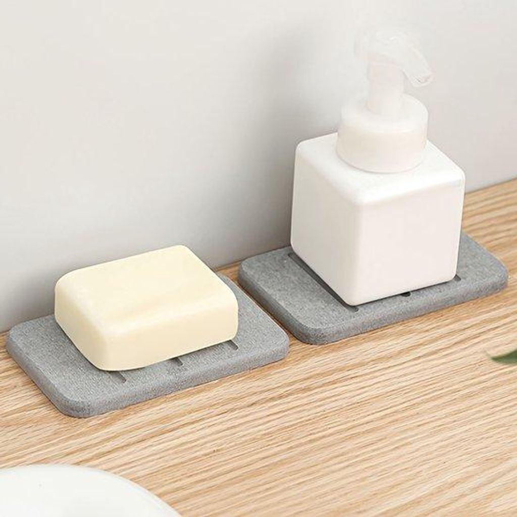 3-teiliges Set: Diatomeeënaarde-Handtuch, Absorberende Badkamermat, Absorberndes Zeepbakje