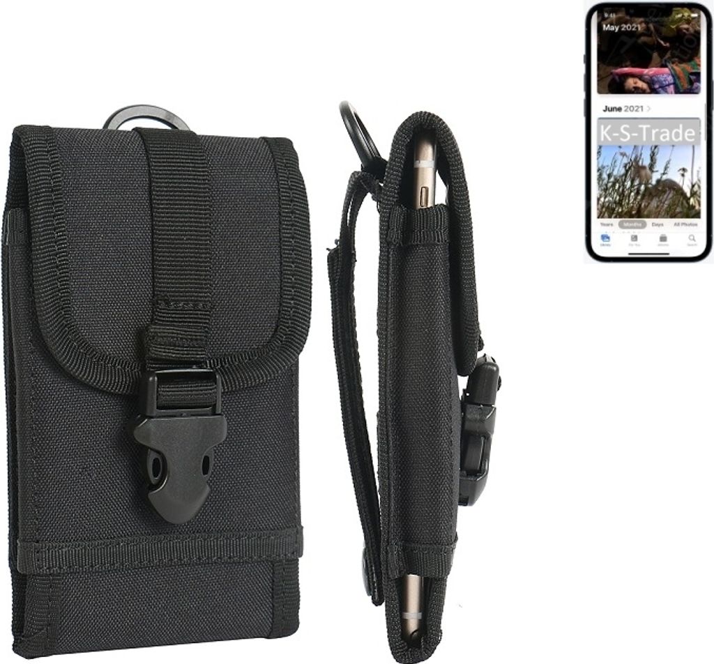 K-S-Trade Holster Handy Hülle kompatibel mit Apple iPhone 13 Pro Holster Handytasche Gürtel Tasche Schutz Hülle Robust Outdoor schwarz