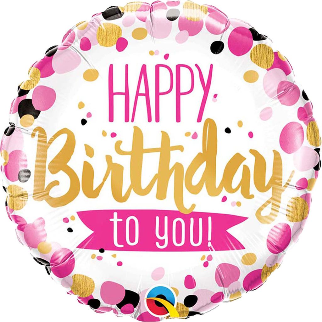Folienballon Happy Birthday Motiv, rund, weiß pink gold, Produktbild 