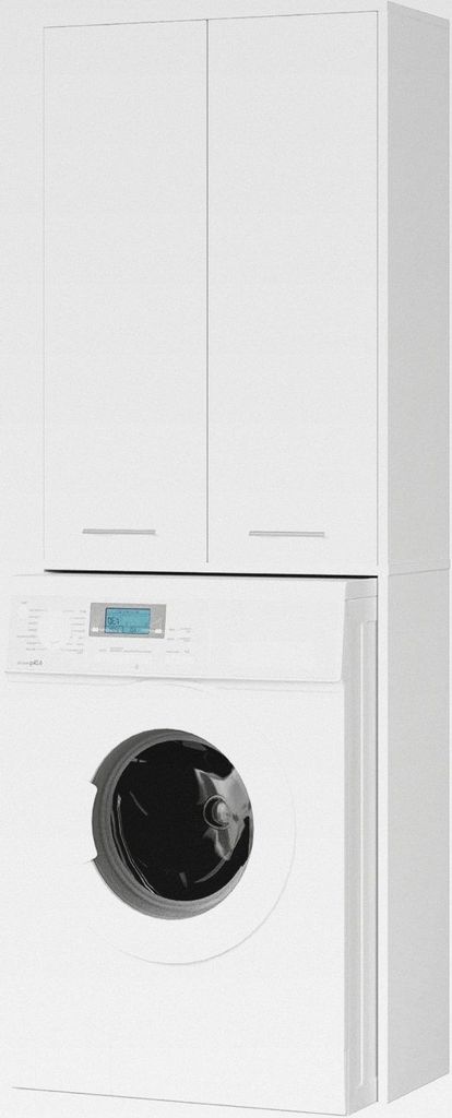 Waschmaschinenschränke FIN 180, B64 x H180 x T30 cm, Umbauschrank mit Ablagefach 2 Türen und 4 Einlegeböden, Trockner Schrank, Waschmaschienenü...