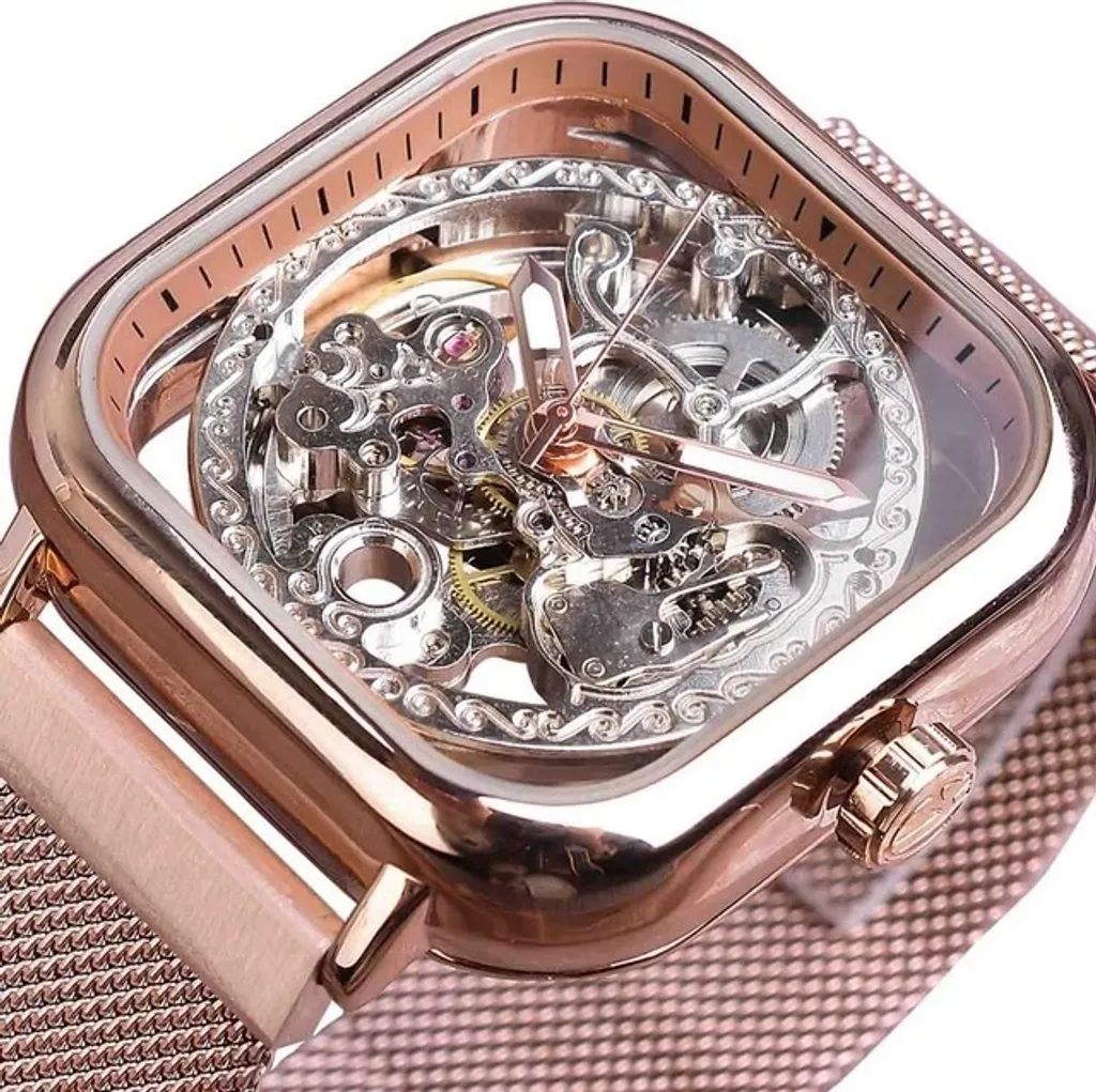 Montre Homme pour Costume et Soirée - Look Élégant Square Doré Rose