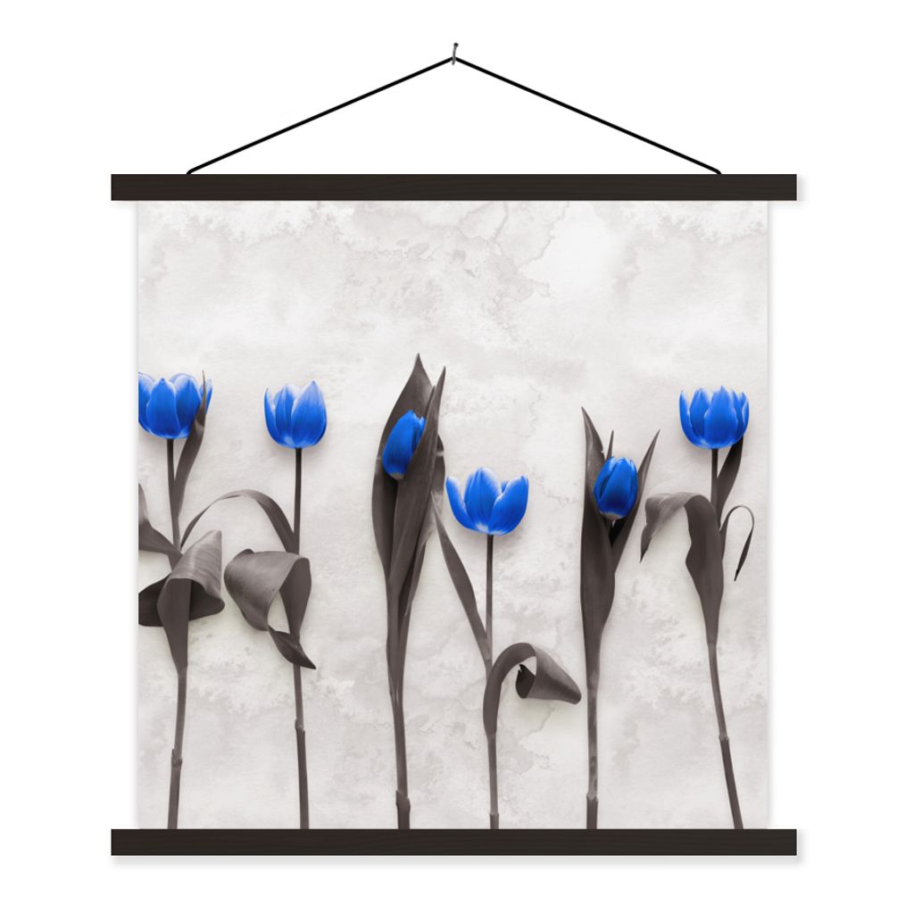 MuchoWow Textilposter Blumen - Tulpen - Blau 120x120 cm mit schwarzem Rahmen - Aufhängungsset