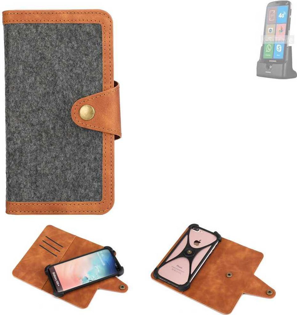 K-S-Trade Schutzhülle Handyhülle kompatibel mit Brondi Amico Smartphone XS Filz Hülle Kunst-Leder dunkelgrau braun (1x)