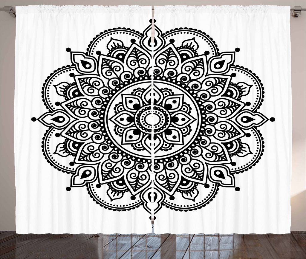 ABAKUHAUS Volk Rustikaler Vorhang, Symmetrische ethnische Blumen-Kunst, Wohnzimmer Universalband Gardinen mit Schlaufen und Haken, 280 x 225 cm, We...