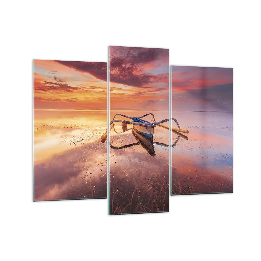 Bilder auf glas - 3 Teile - £ódŸ Westen Die Sonne - 130x100cm - Glasbilder - Wandbilder - Bilder - zum Aufhängen bereit - Wanddekoration aus Gl...