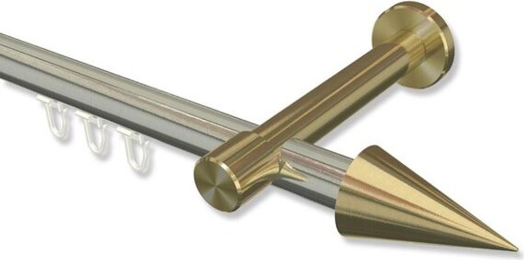 Interdeco Innenlaufstange, Gardinenstange mit Innenlauf Edelstahl-Optik / Messing-Optik Modell Prestige Savio, 20 mm Ø 1-läufig, 100 cm