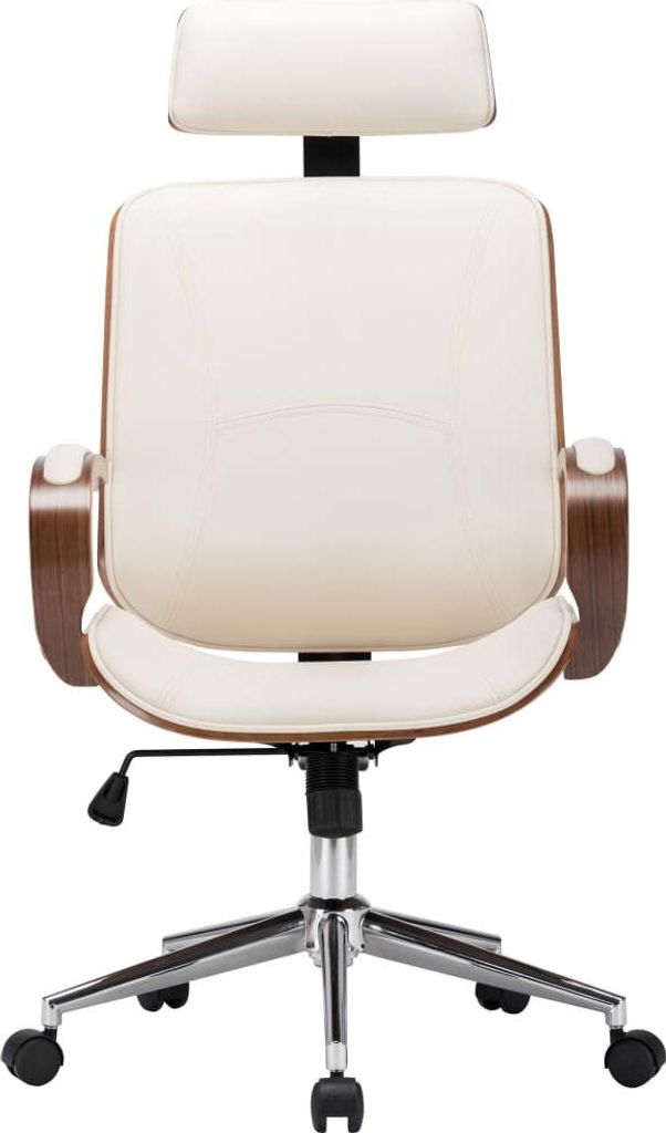 vidaXL Drehbarer Bürostuhl mit Kopfstütze Creme Kunstleder Bugholz