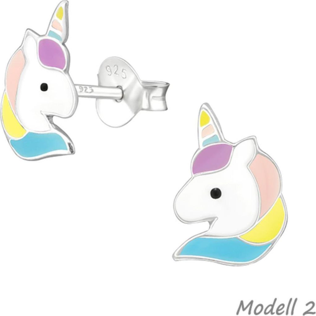 Kinderohrstecker „Einhorn“: 925 Silber Ohrringe bunt Modell 2