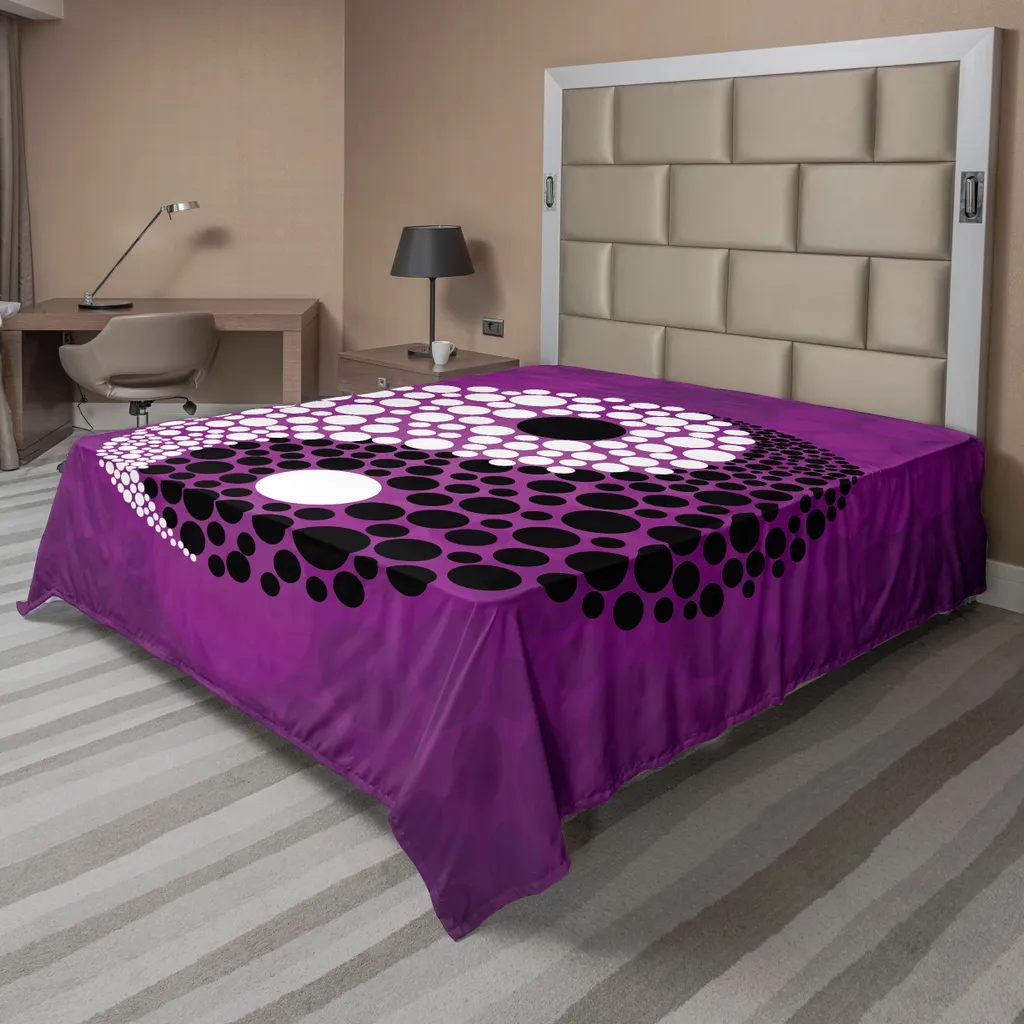 Linge de lit Ying Yang pour Chambre Zen, Drap Plat 260x228 cm Violet