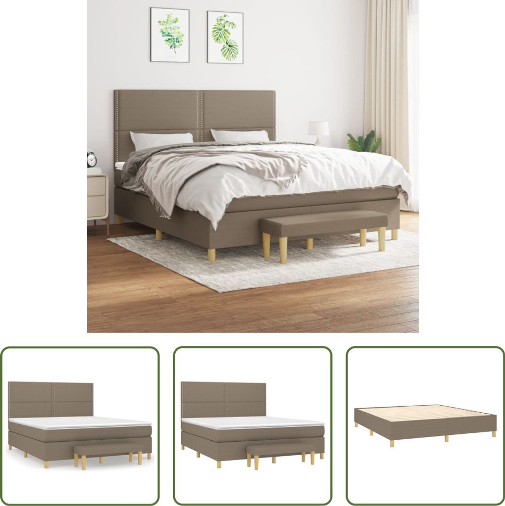 The Living Store Boxspringbett mit Matratze Taupe 180x200 cm Stoff