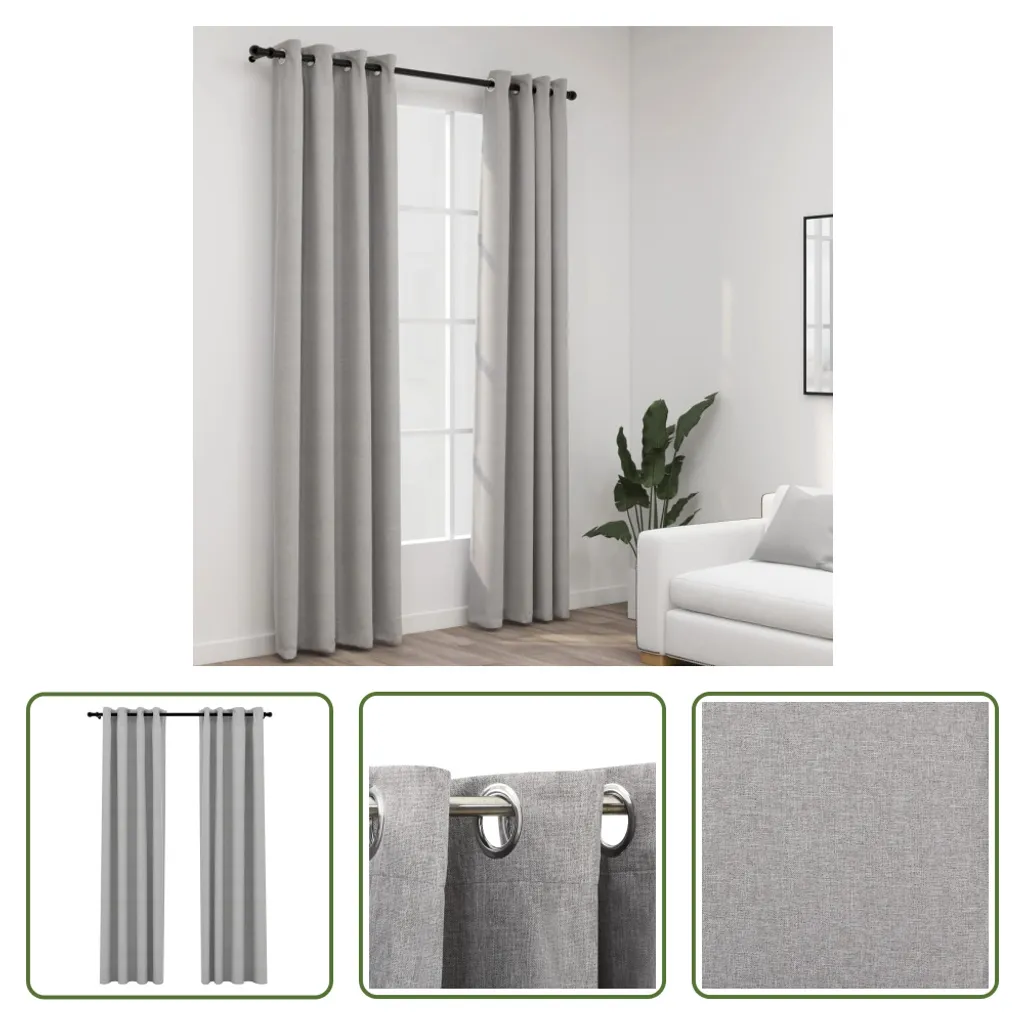 PrinceDeco Tende Oscuranti In Lino Grezzo – Coppia 264x213 Cm, Effetto Iuta, Fodera Termica Bianca, Per Camera Da Letto, Grigio