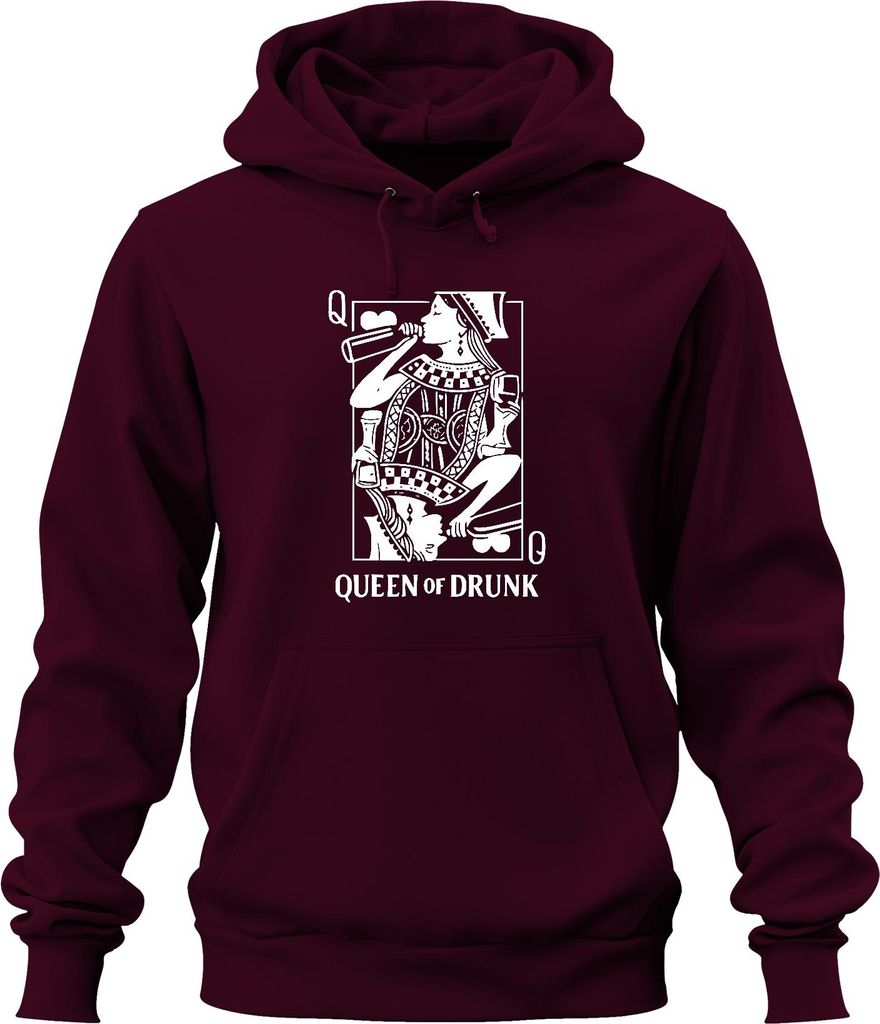 Queen of Drunk Saufkönigin Weinliebhaberin Spielkarte Cocktail Uni Hoodie Kapuzenpullover, Burgundy, S