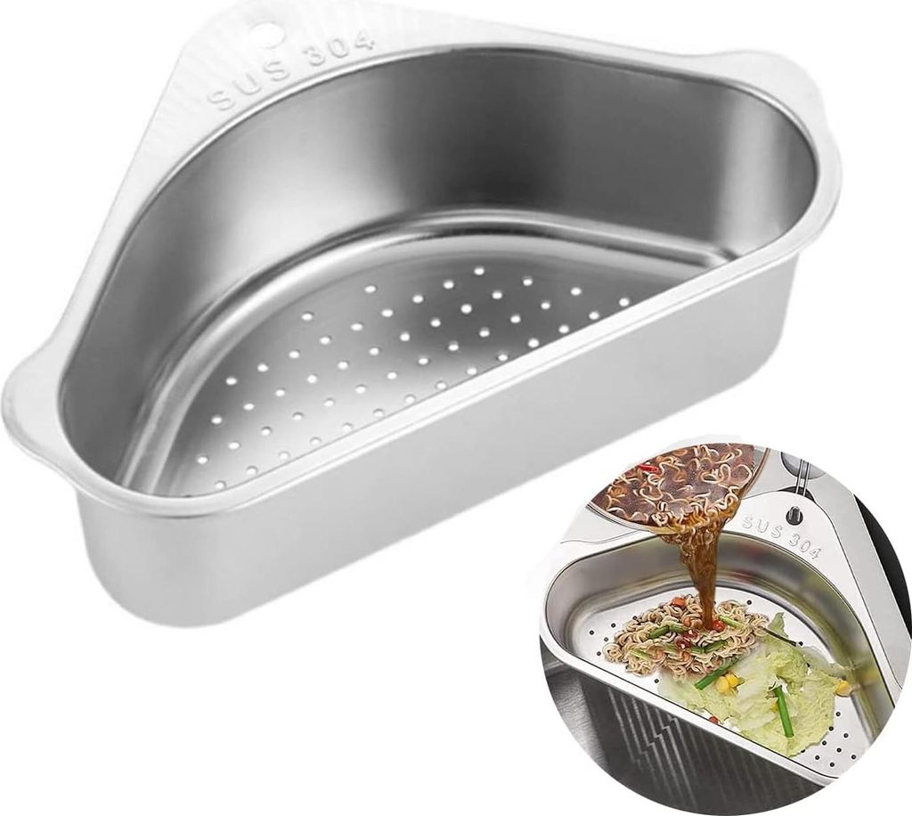 304 Edelstahl Spš¹le Abfluss Regal - Dreieckige Spš¹le Sieb Korb, Waschbecken Filterablage, Multifunktionales Spš¹lbecken Organizer fš¹r Fi...