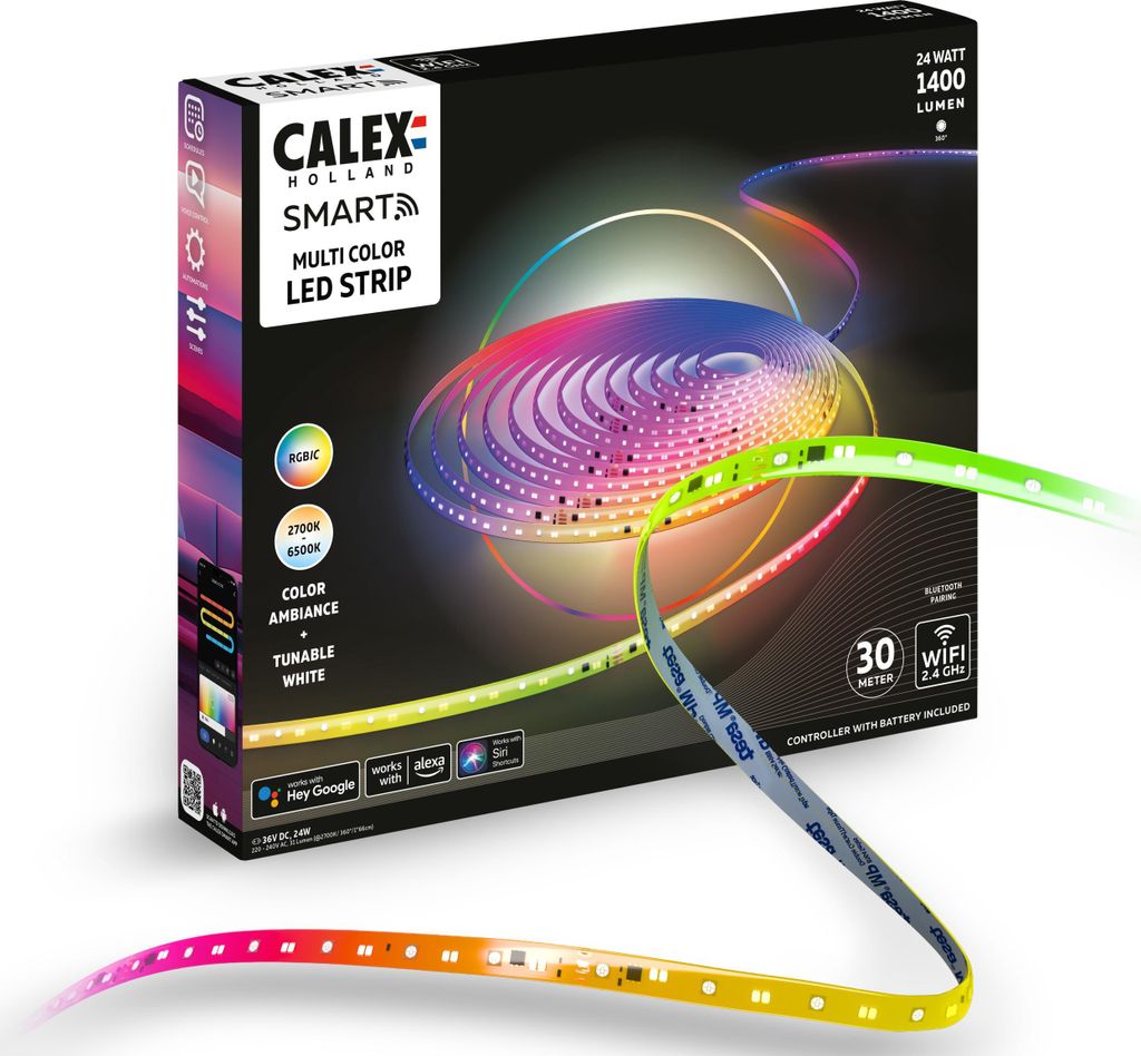 Striscia LED smart Calex, 30 metri, RGBIC, tagliabile, Immagine del prodotto 