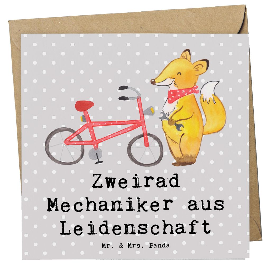 Mr. & Mrs. Panda Grußkarte Zweirad Mechaniker Leidenschaft - Grau Pastell - Geschenk, Glückwunschkarte, doppelkarte, anlasskarte, Klappkarte, fal...