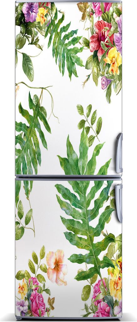Tulup Kühlschrankdekoration - Magnetmatte - 60 cm x 180 cm - Magnet auf dem Kühlschrank - Tropische Blumen