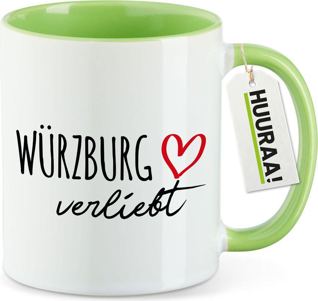 Huuraa Kaffeetasse Würzburg verliebt 330ml Grün Keramik Kaffeebecher Geschenkidee