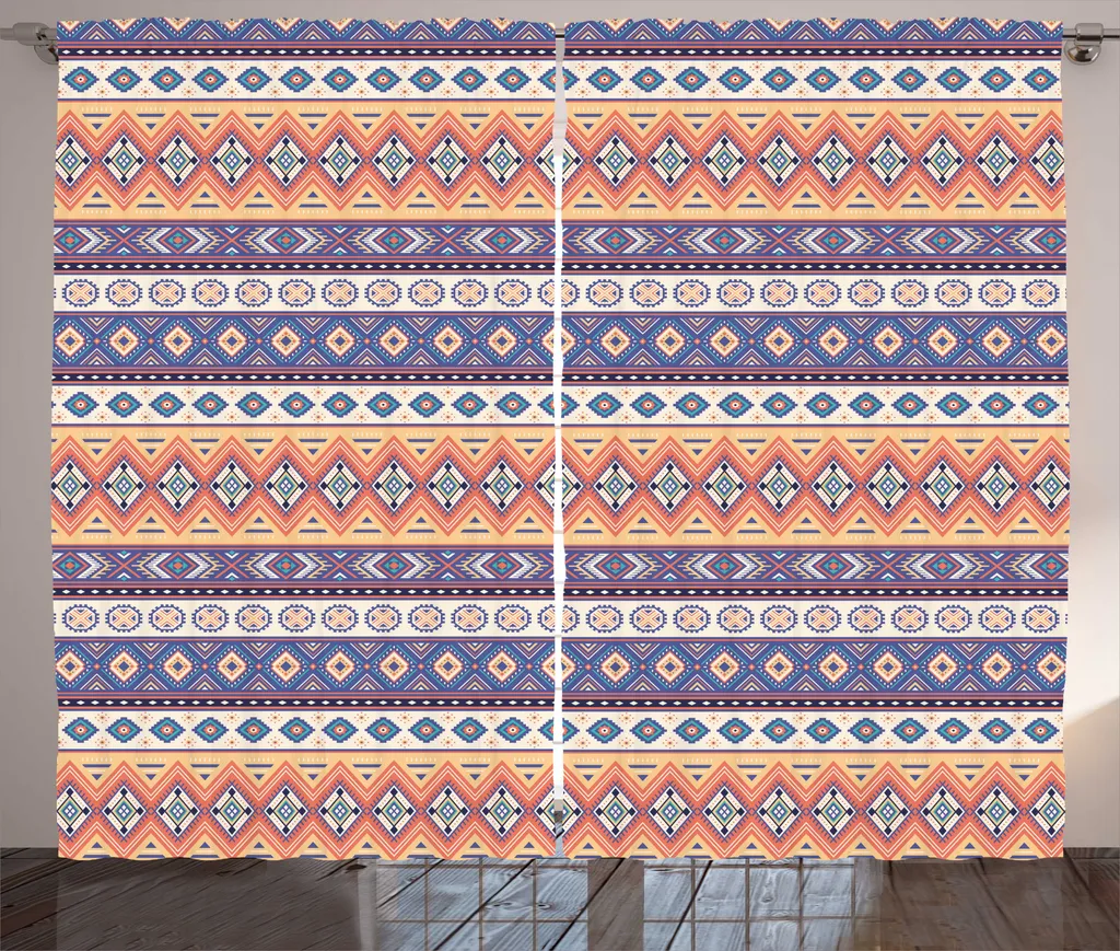 Rideau à Fronces pour Chambre Motif Ethnique Mexicain 280 x 225 cm