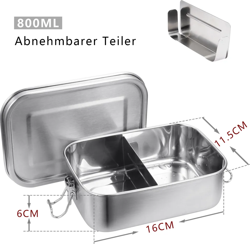 Set Lunch Box Jiubiaz Acciaio Inox 800+1200ml | Schiscetta Senza BPA - 3