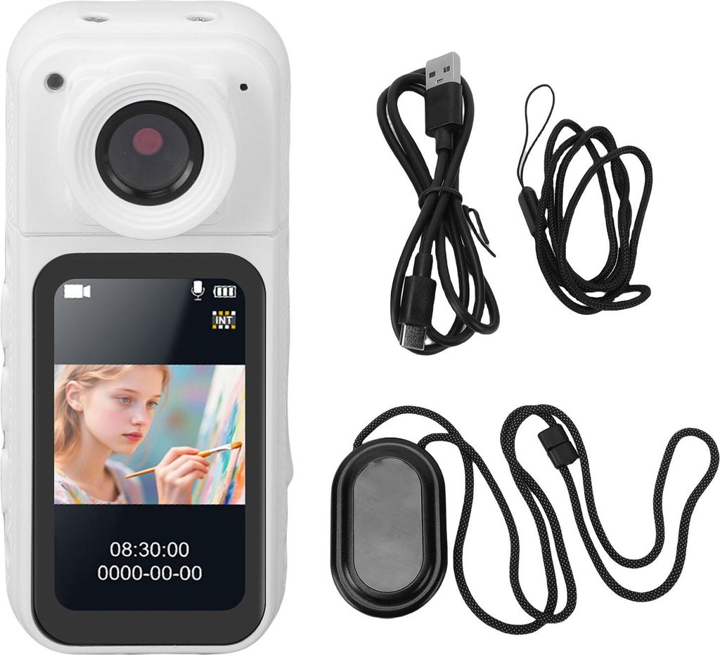 1080P Daumen Action Kamera Magnetische Ein-Klick-Aufnahme POV Tragbarer Camcorder für Radfahren Reisen Haustier Vlog 180 Grad drehbar Weiß