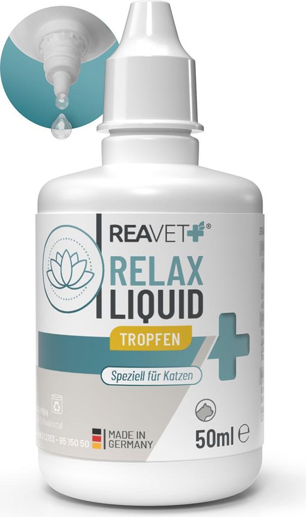 REAVET Relax Liquid für Katzen 50ml - Beruhigungstropfen I Entspanntes & ausgeglichenes Katzenleben I Tropfen I Beruhigung, Unruhe, Stress, Nervos...