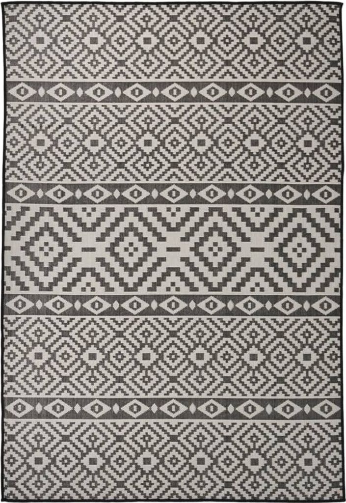 Outdoor-Teppich Flachgewebe 160x230 cm Schwarz Gestreift