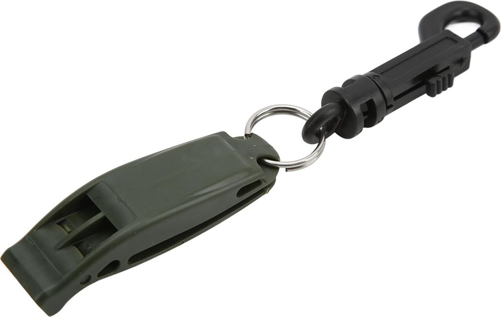 Notfallpfeife, hohe Dezibel-Sicherheitspfeife mit Haken für Outdoor-Kajakfahren, Bootfahren, Camping, Wandern, Militärgrün