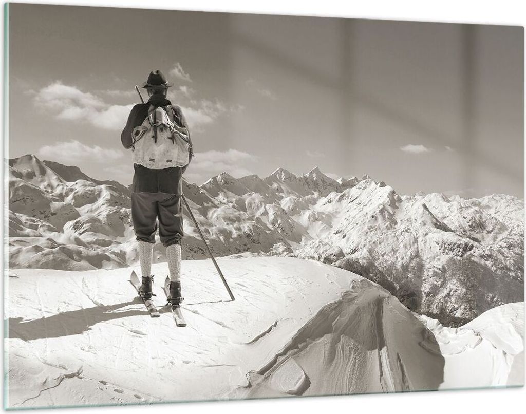Bilder auf glas - Einteilig - Skifahrer Bayern Sepia - Produktbild 