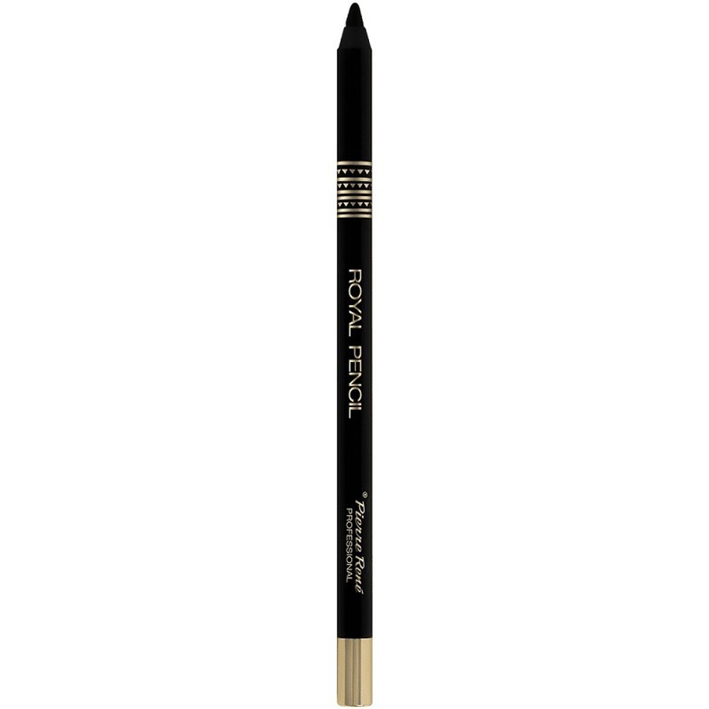 A black eyeliner pencil with gold accents and text on a white background.