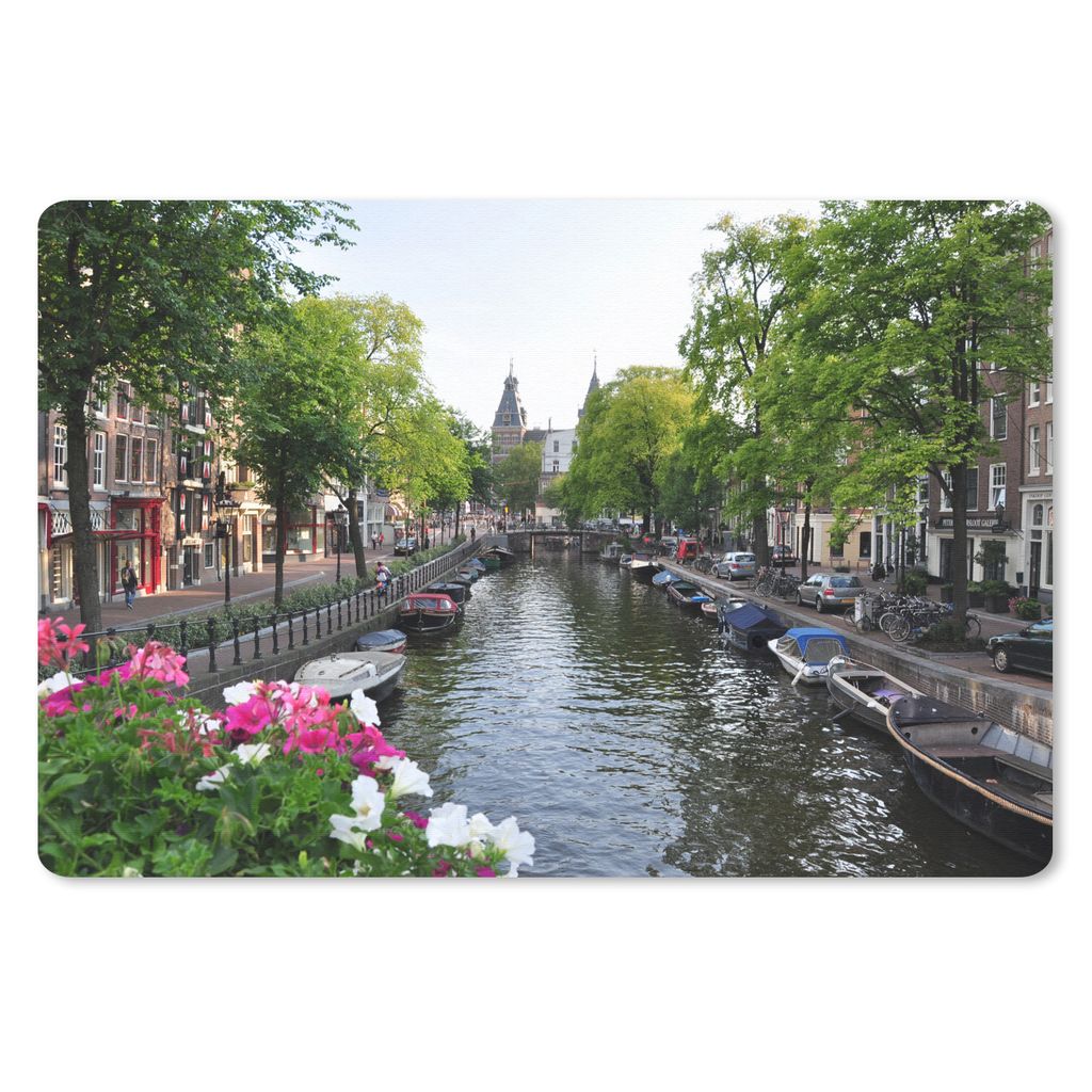 MuchoWow Mauspad Mousepad Amsterdam - Sommer - Blumentöpfe 27x18 cm - Mousepads - Maus Mat - Pad - Mausunterlage - Büroartikel - Desk Matten