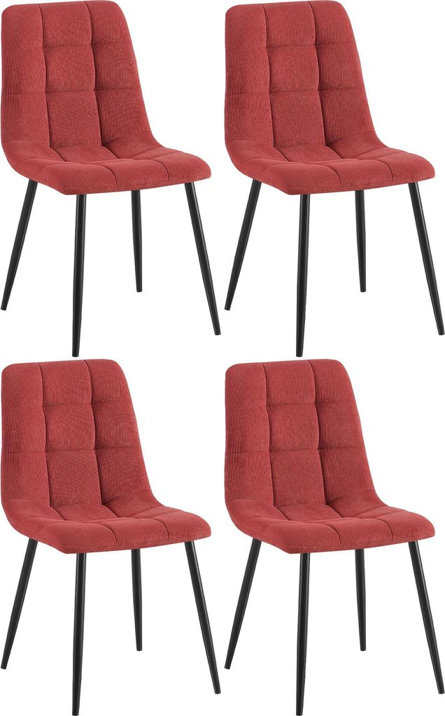 4er Set Esszimmerstuhl FIGAD - Cord Bordeauxrot 45x55x84 cm | Essstühle Esszimmerstühle Küchenstühle Wohnzimmerstühle