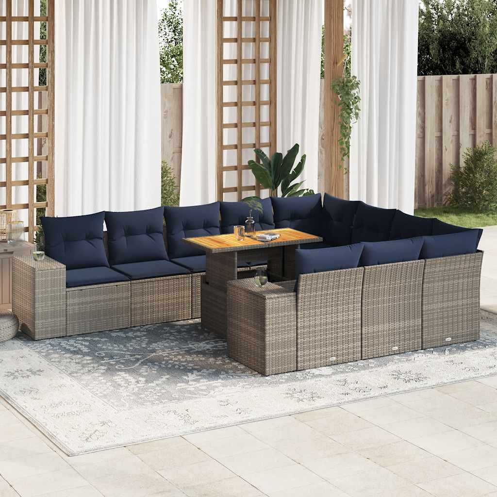 Möbel 11-tlg. Garten-Sofagarnitur mit Kissen Grau Poly Rattan - Gartenmöbelgarnituren 3327428