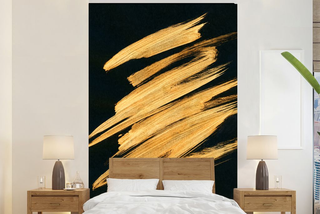 MuchoWow Fototapete für Wohnzimmer oder Schlafzimmer Wandtapete Vinyl Motivtapete Gold - Farbe - Streifen - Luxus - Abstrakt - 195x300 cm - Das ...