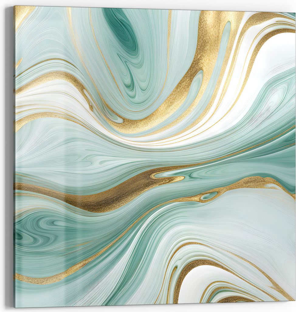 DEQORI Glasbild Echtglas 50x50 cm 'Smaragdfarbene Wogen' Wandbild Bild modern Deko