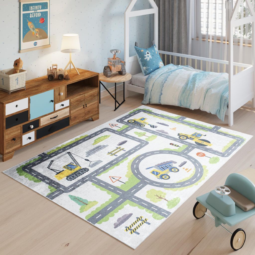 Tapiso Teppich EMMA Modern Kinderzimmer Grau Grün Schlafzimmer 80 x 150 cm