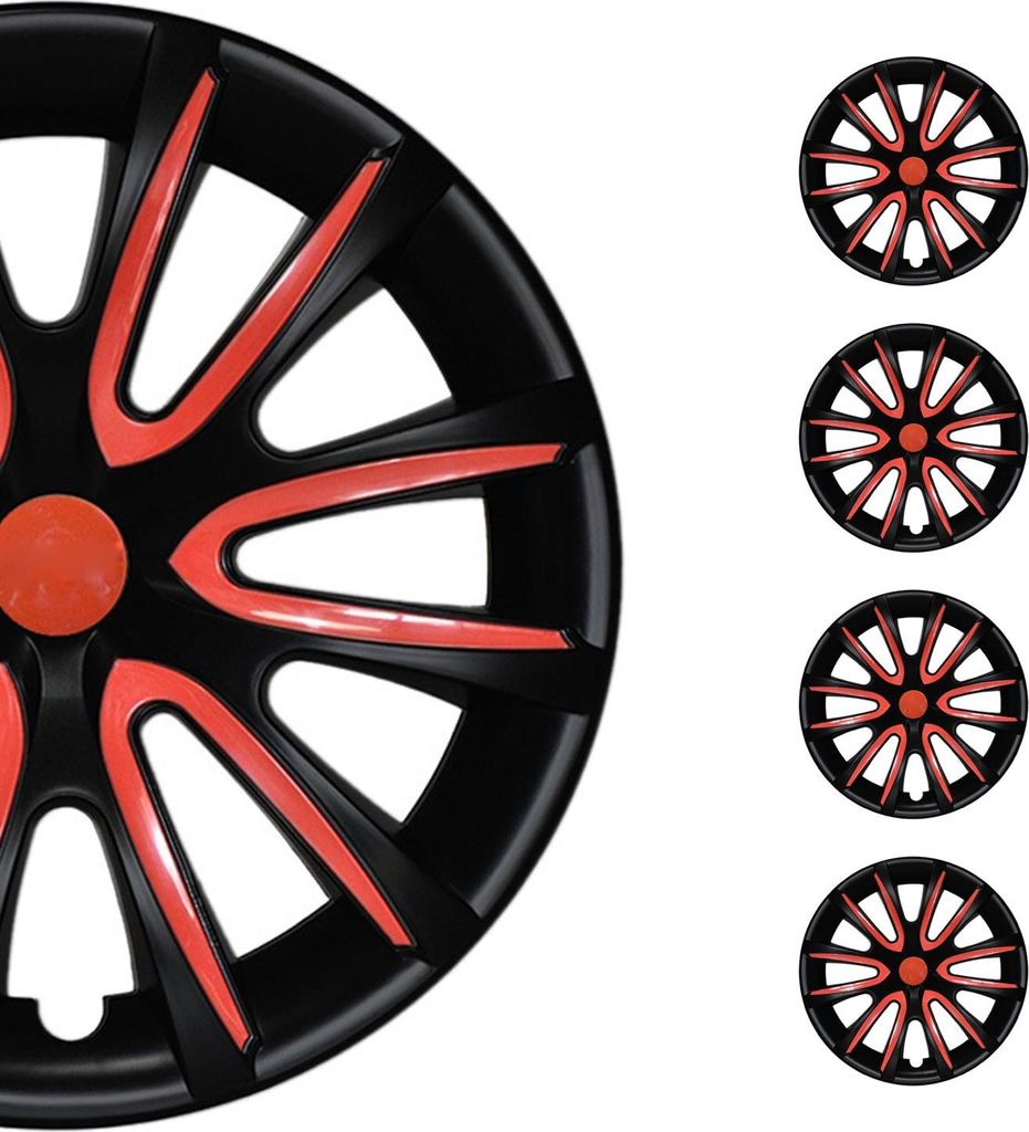 4x Radblenden Radkappen Radzierblenden für 14" Zoll Stahlfelgen Schwarz Rot