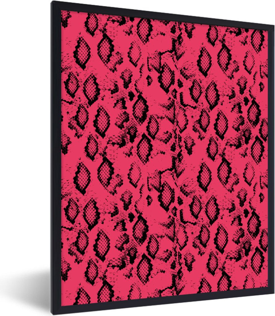MuchoWow Gerahmtes Poster Tiermuster - Schlange - Rosa 30x40 cm - Poster mit Schwarzem Bilderrahmen Wandposter Rahmen Foto Bilder - Wanddeko - Ku...