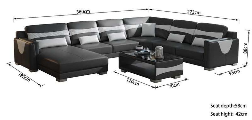 Wohnlandschaft Sofa U Form Groß Ecksofa Ledersofa Grau Kunstleder Neu