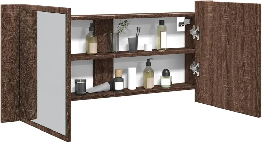 Specchio Bagno Contenitore LED 100x12x45 Rovere Marrone Maison Exclusive