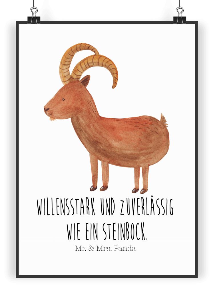 Mr. & Mrs. Panda Bild Sternzeichen Steinbock DIN A5 - Weiß - Geschenk, Kunstdruck, Ziege, Wandbild, Plakat, Geburtstag Dezember, Steinböcke, Bock...
