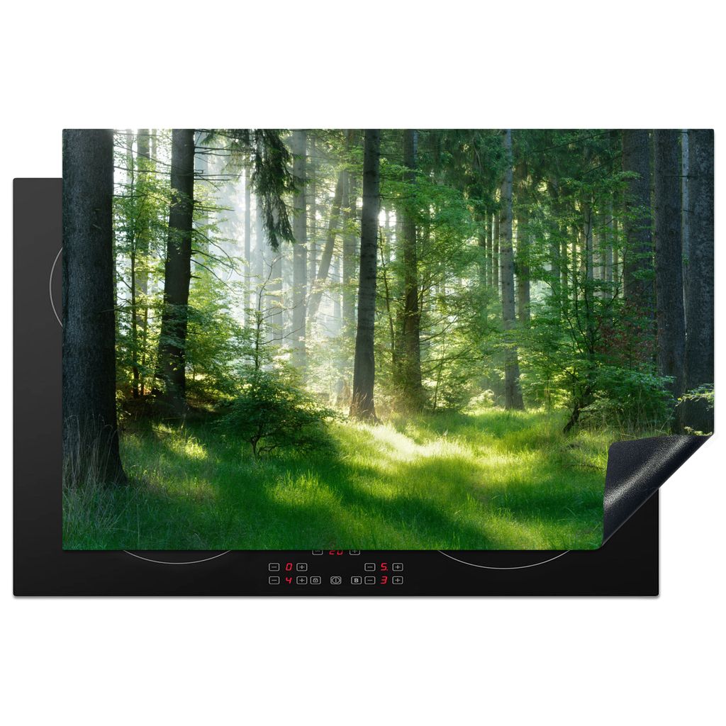 KitchenYeah Herdabdeckplatte Natur - Bäume - Wald - Grün - Sonne - Gras - Pflanzen , 81x52cm, Küche Deko, Glaskeramikkochfeld Herdabdeckung, A...