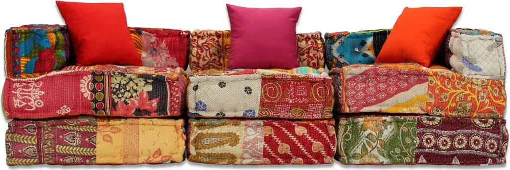Pouf 3 places en tissu patchwork multicolore avec assise modulable souple - 5