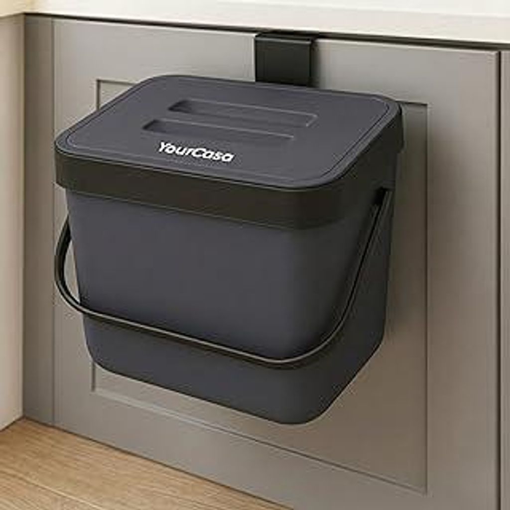 YourCasa Biomülleimer Küche 7L - Komposteimer zum Einhängen mit Sieb - Spülmaschinenfest - Biomüll Behälter Abfalleimer Mülleimer klein Küc...