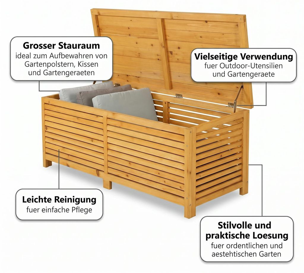 Mucola Auflagenbox Holz 140cm Braun